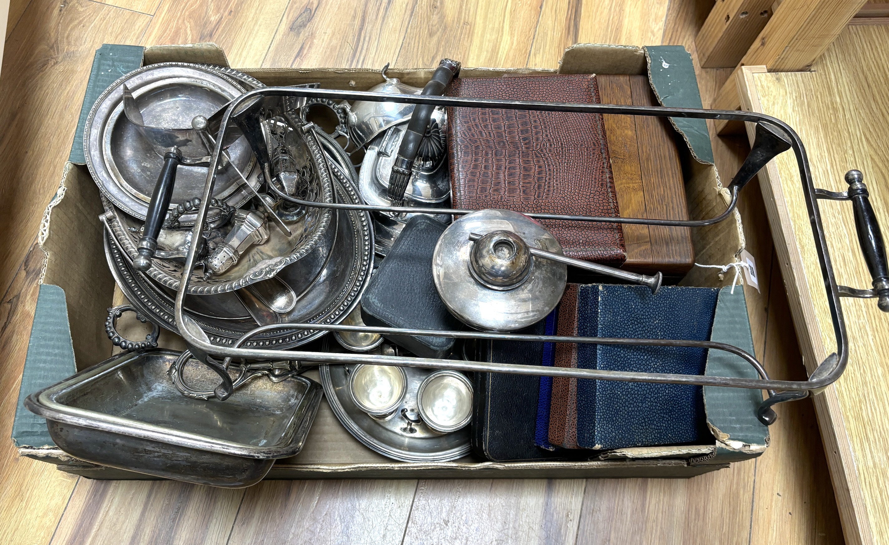 A collection of plated cutlery, some boxed, other plated ware